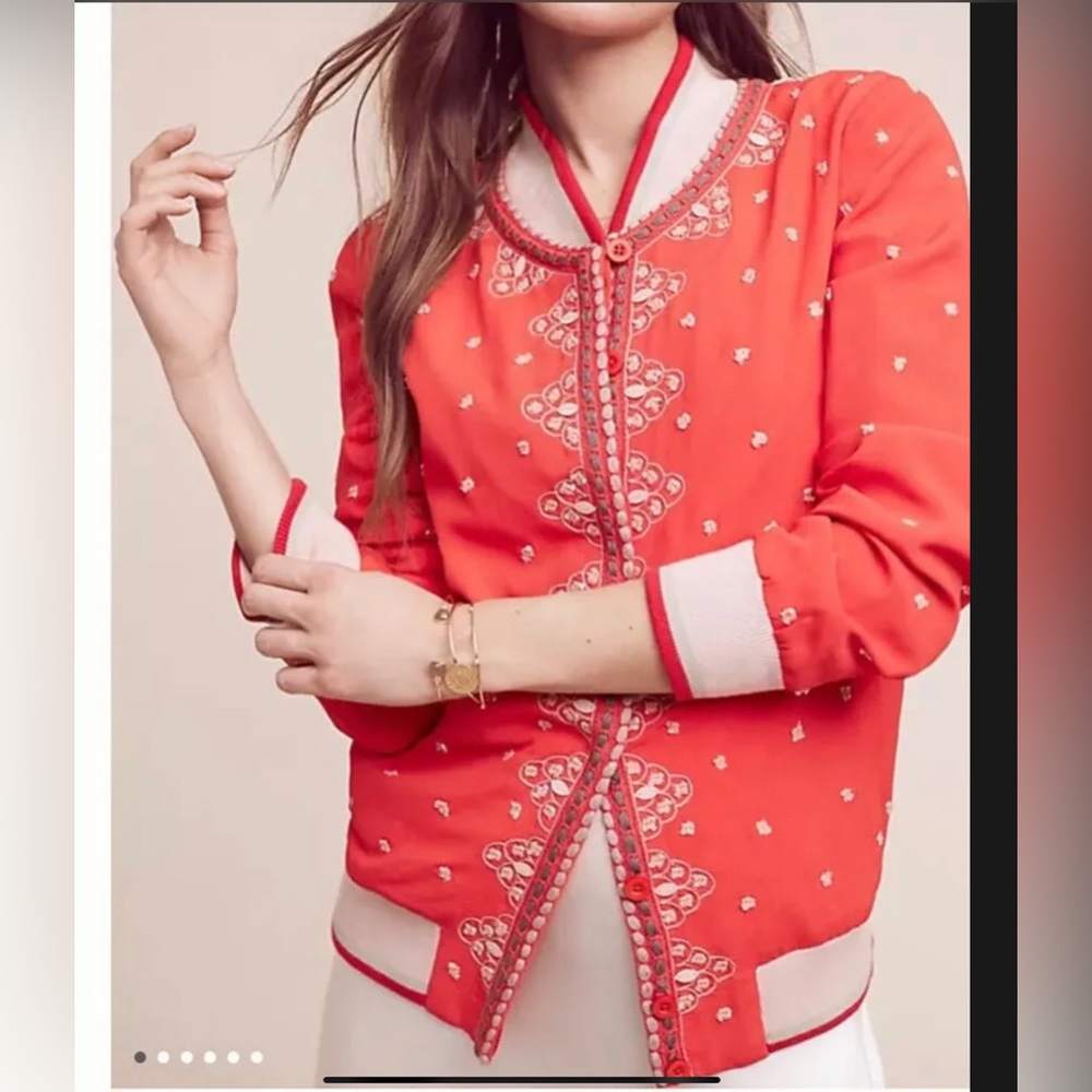 Anthropologie Arabella Embroidered Bomber Jacket Size Medium